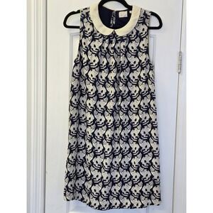 ModCloth Navy Blue Cat Print Peter Pan Collar Sleeveless Shift Dress Medium